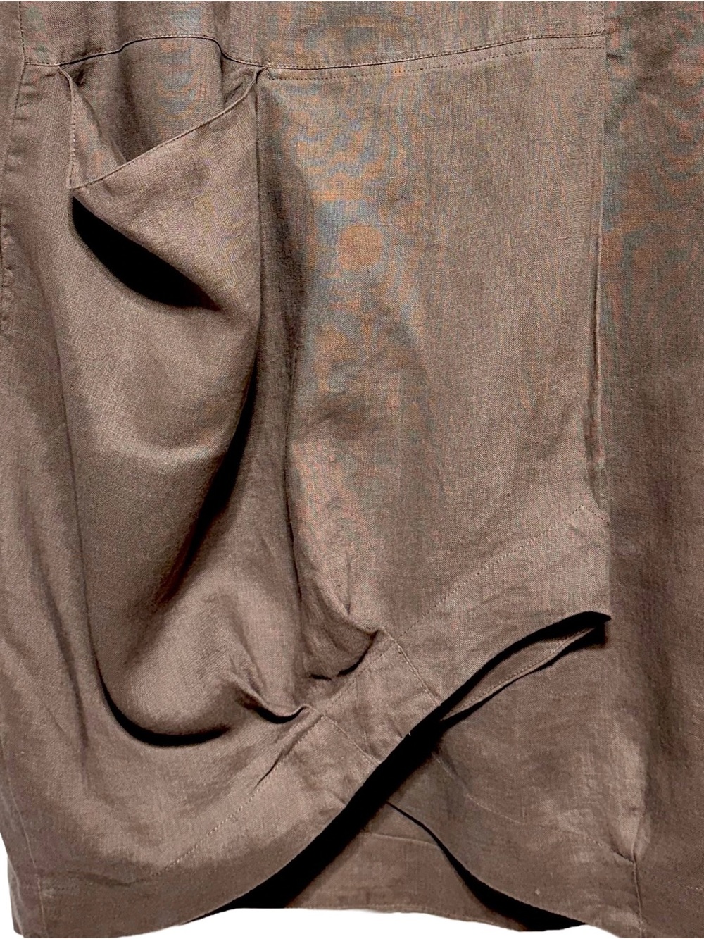 Animale Brown Linen Tulip Bubble Skirt Lagenlook Avant Garde Artsy Midi Pockets - Picture 2 of 8